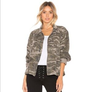 AMO Cropped Rosie Jacket Camo Peplum Linen Tencel M